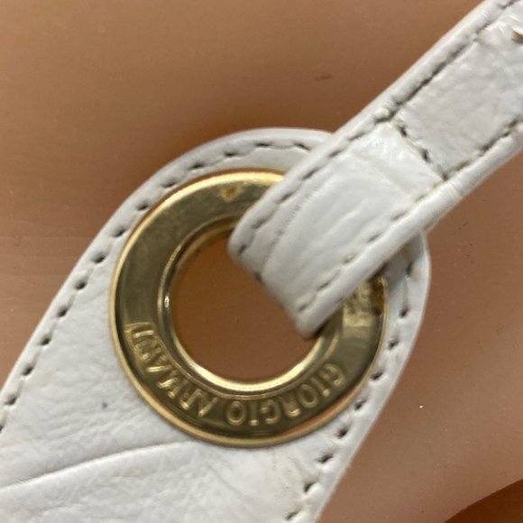 Giorgio Armani Ivory Leather and Textile Open-Toe Wedges Size 9 - Picture 12 of 14